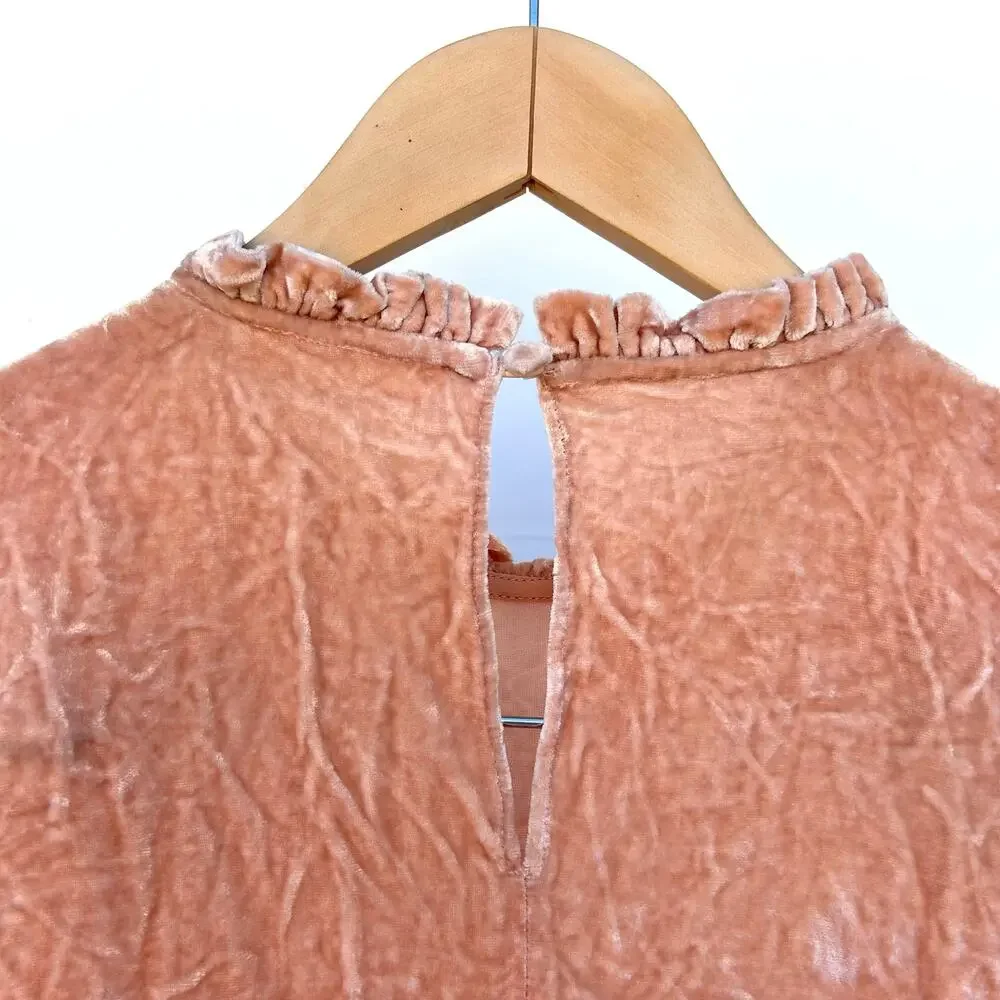 Ulla Johnson Marlene Crushed Velvet Blush Pink Puff Shoulder Silk Blouse 6